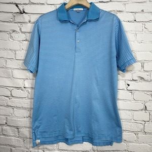 Peter Millar Mens Classic Stripe Lisle Polo Size L Tarheel Blue Golf MS13K02